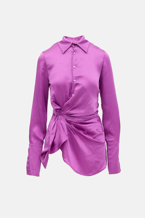 The Attico Satin Ruched Shirt Dress