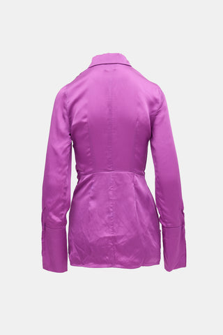 The Attico Satin Ruched Shirt Dress