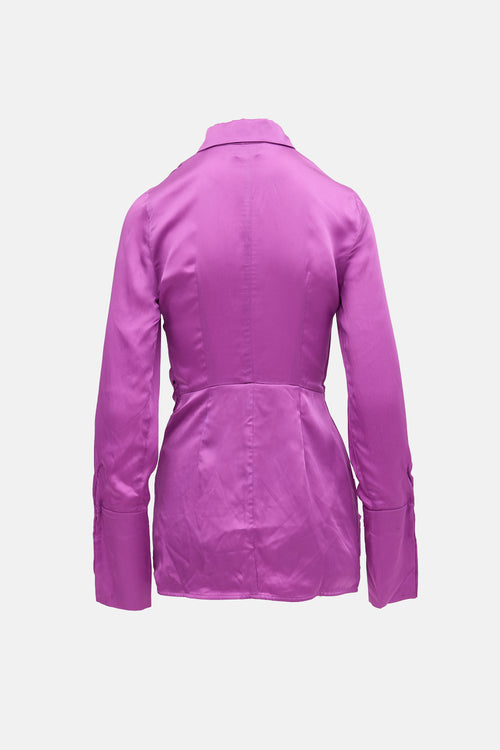 The Attico Satin Ruched Shirt Dress