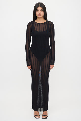 The Attico Sheer Knit Striped Maxi Dress