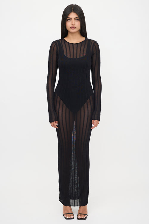 The Attico Sheer Knit Striped Maxi Dress