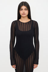 The Attico Sheer Knit Striped Maxi Dress