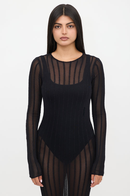 The Attico Sheer Knit Striped Maxi Dress