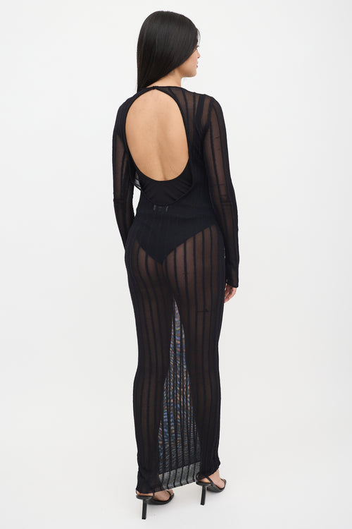 The Attico Sheer Knit Striped Maxi Dress