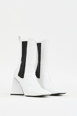 The Attico White Leather Embossed Heeled Chelsea Boot