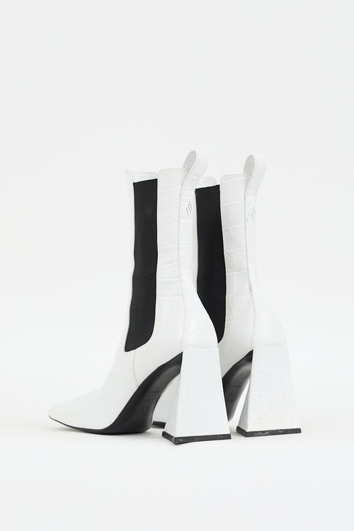 The Attico White Leather Embossed Heeled Chelsea Boot