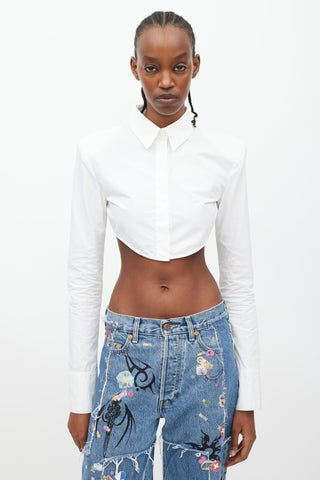 The Attico White Padded Shoulder Cropped Shirt