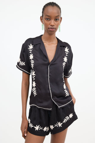 The Great. Satin Floral Embroidered Blouse