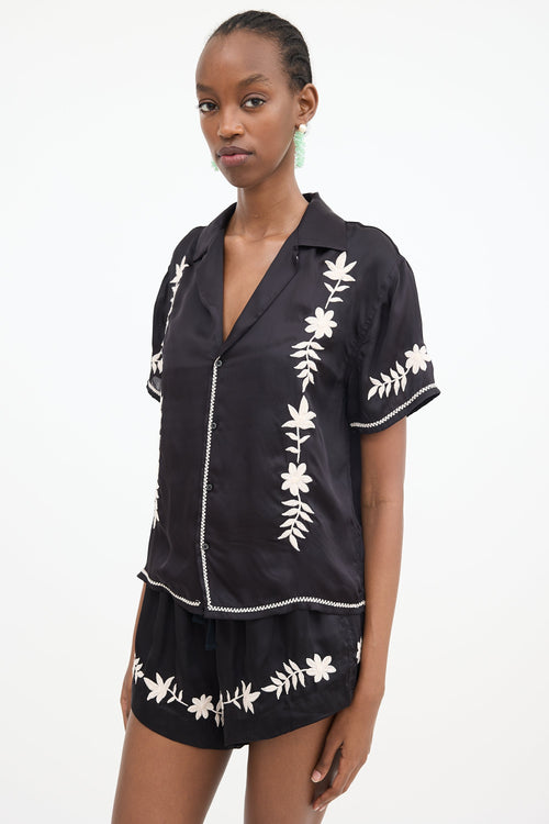 The Great. Satin Floral Embroidered Blouse