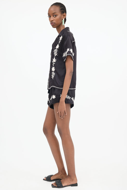 The Great. Satin Floral Embroidered Blouse
