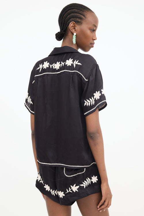 The Great. Satin Floral Embroidered Blouse