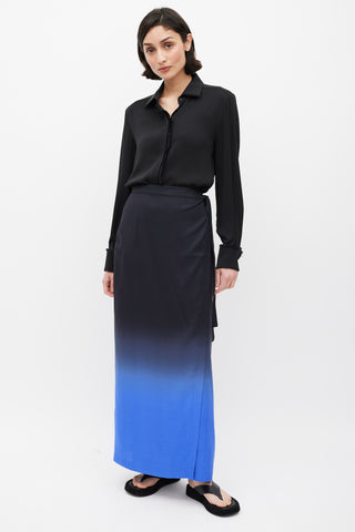 The Row Black & Blue Silk Ombre Olina Skirt