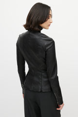 The Row Black Leather Anasta Peplum Jacket