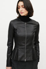 The Row Black Leather Anasta Peplum Jacket