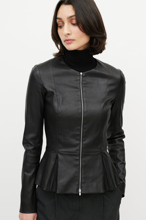 The Row Black Leather Anasta Peplum Jacket