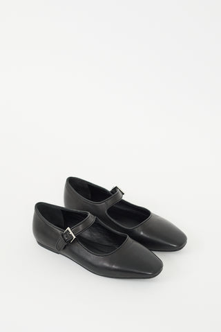 The Row Black Leather Ava Mary Jane Flat