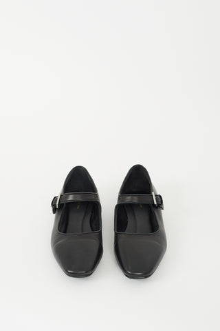 The Row Black Leather Ava Mary Jane Flat