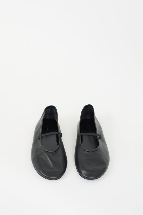 The Row Black Leather Boheme Mary Jane Ballet Flat