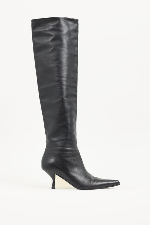 The Row Black Leather Bourgeoise Knee High Boot