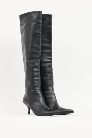 The Row Black Leather Bourgeoise Knee High Boot