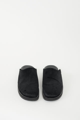 The Row Black Textured Hair & Leather Mule