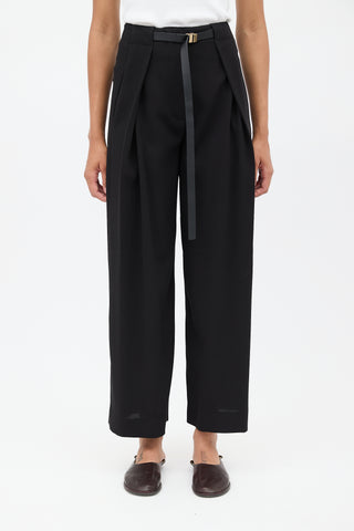 The Row Black Wide Leg Belted Trouser