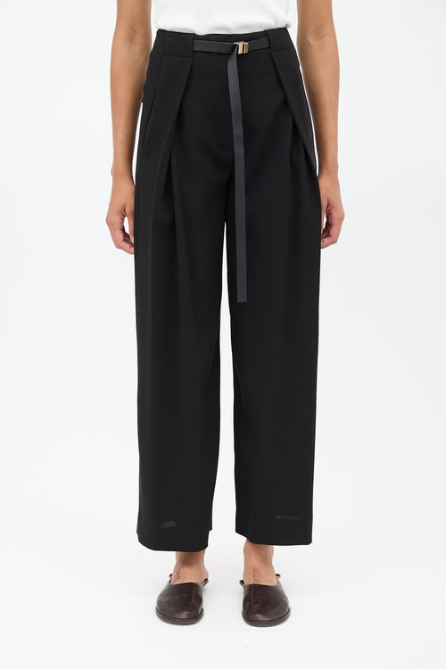 The Row Black Wide Leg Belted Trouser