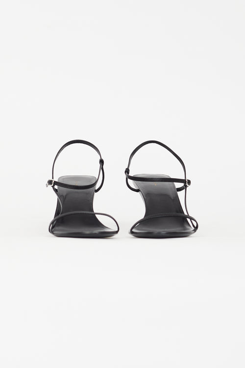 The Row Black Leather Bare Heeled Sandal