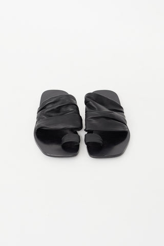 The Row Black Leather Drape Sandal