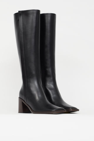 The Row Black Leather Patch Knee High Boot