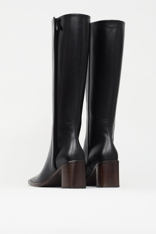 The Row Black Leather Patch Knee High Boot