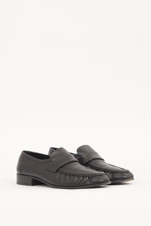 The Row Black Leather Soft Loafer