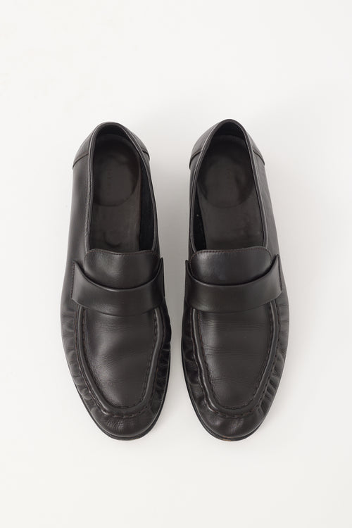 The Row Black Leather Soft Loafer