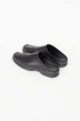 The Row Black Leather Square Toe Mule