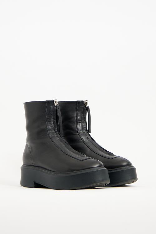 The Row Black Leather Zip Platform Boot