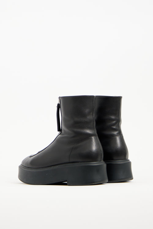 The Row Black Leather Zip Platform Boot