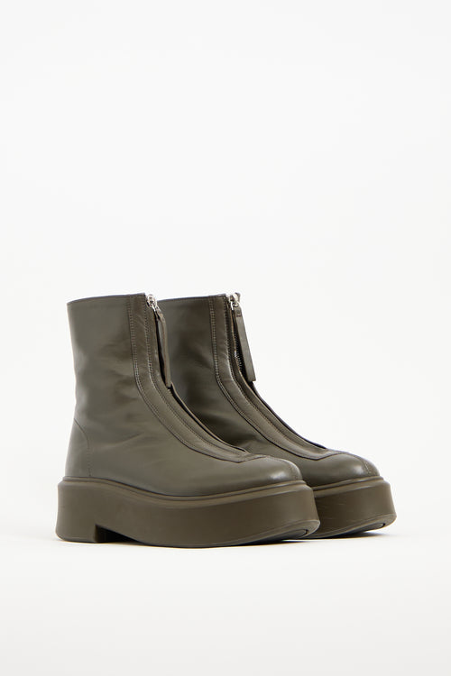 The Row Green Leather Zip Platform Boot