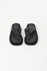The Row Black Leather & Suede Ginza Sandal