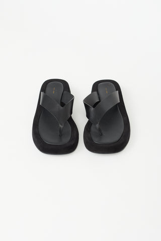 The Row Black Leather & Suede Ginza Sandal