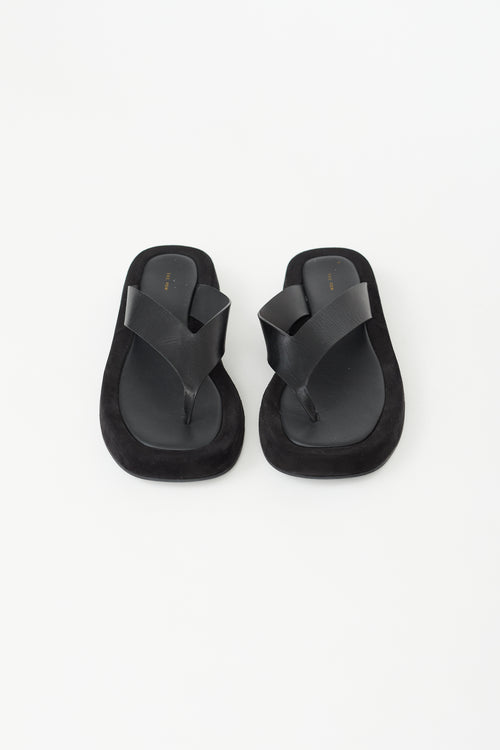 The Row Black Leather & Suede Ginza Sandal