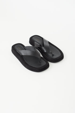 The Row Black Leather & Suede Ginza Sandal