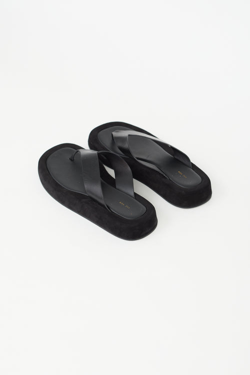 The Row Black Leather & Suede Ginza Sandal