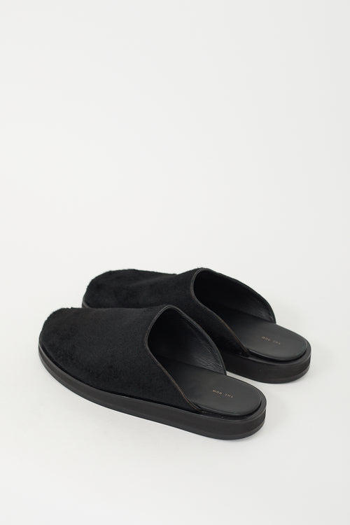 The Row Black Textured Hair & Leather Mule