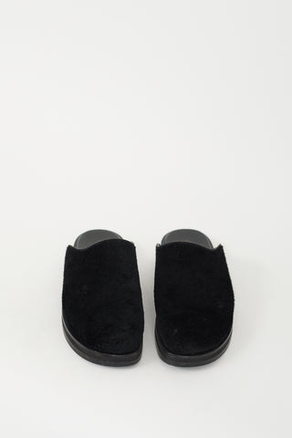 The Row Black Textured Hair & Leather Mule
