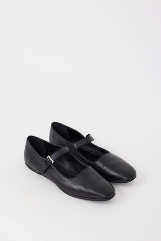 The Row Black Leather Ava Ballet Flat