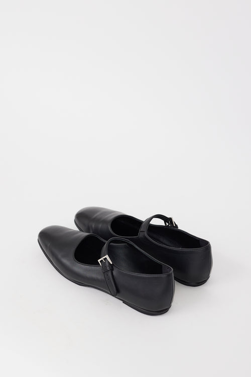 The Row Black Leather Ava Ballet Flat