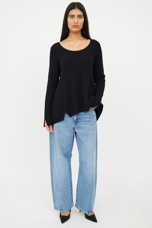 The Row Black Cashmere Knit Scoop Neck Sweater