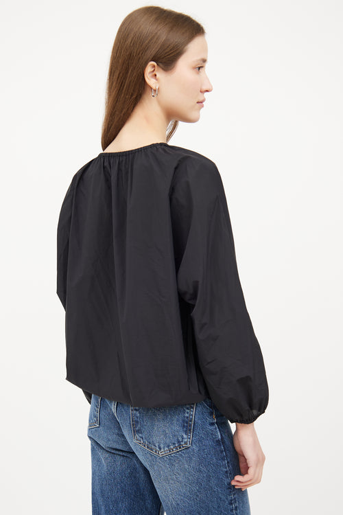 Black Nylon Cinched Long Sleeve Top