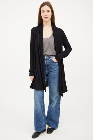 Black Open Front Long Sleeve Cardigan