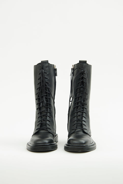 The Row Black Leather Lace Up Combat Boot